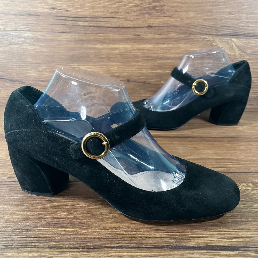 PRADA Black Suede Mary Jane Pumps Heels Women’s Size 10.5 (40.5) Shoes Block